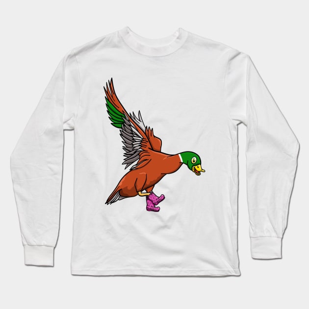 Duck Wearing boots Long Sleeve T-Shirt by mailboxdisco